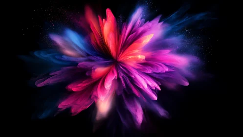 Neon bloom explodes through cosmic black digital void.