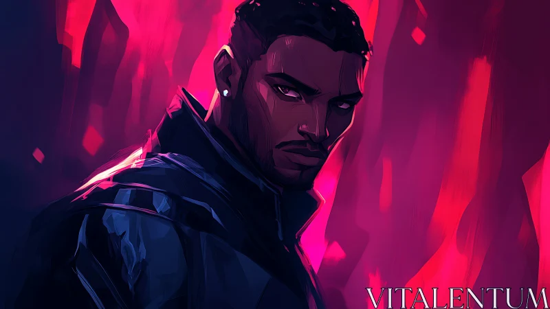 Midnight sentinel in neon embers watching the future burn.