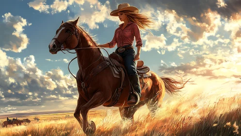 Sunlit equestrian motion study in volumetric prairie light.