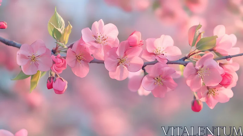Pink Cherry Blossoms on Branch in Spring.
