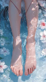 Sunlit petals waltz across waterlit legs in quiet repose