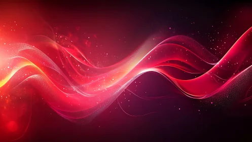 Red and pink light waves on dark abstract background.