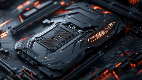 Futuristic gaming motherboard socket with neon highlights.