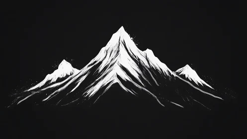 Monochrome stylized mountain range on solid dark field.