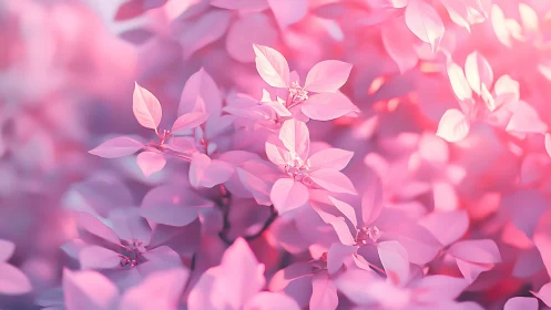 Soft pink blossoms in luminous botanical composition