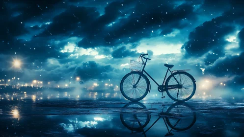 Bicycle Silhouetted Against Dramatic Nocturnal Sky