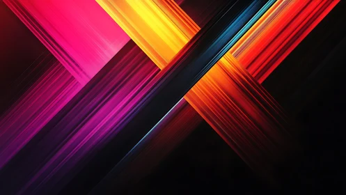 Neon diagonal light streaks form intersecting abstract cross