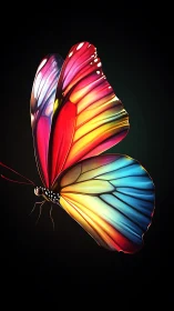 Radiant rainbow butterfly glows softly against the dark night.