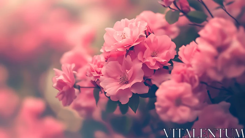 Dreamy Pink Roses Bloom in Soft Garden Light