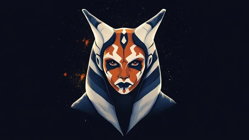 Symmetric alien portrait with graphic chiaroscuro rendering.