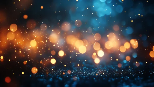 Defocused orange and blue light particles over dark field.