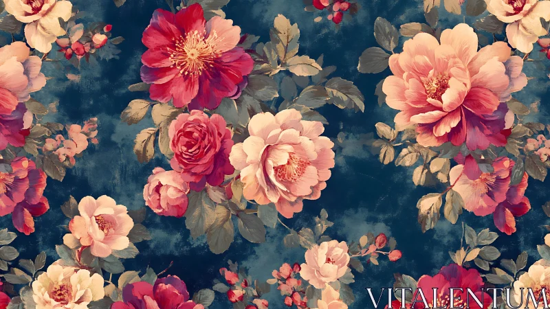 Victorian Floral Abundance: Deep Teal Garden Canvas.