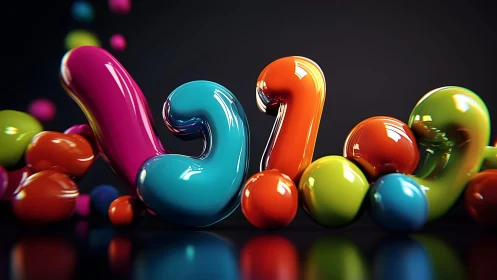 Vibrant 3D Numbers in Glossy Abstract Style on Dark Background.