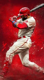 Crimson swing eruption, baseball slugger framed in impact red.