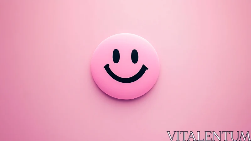 Minimalist 3D pink smiley face badge on soft gradient background