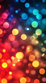 Glowing rainbow bokeh lights in a cozy, joyful blur.