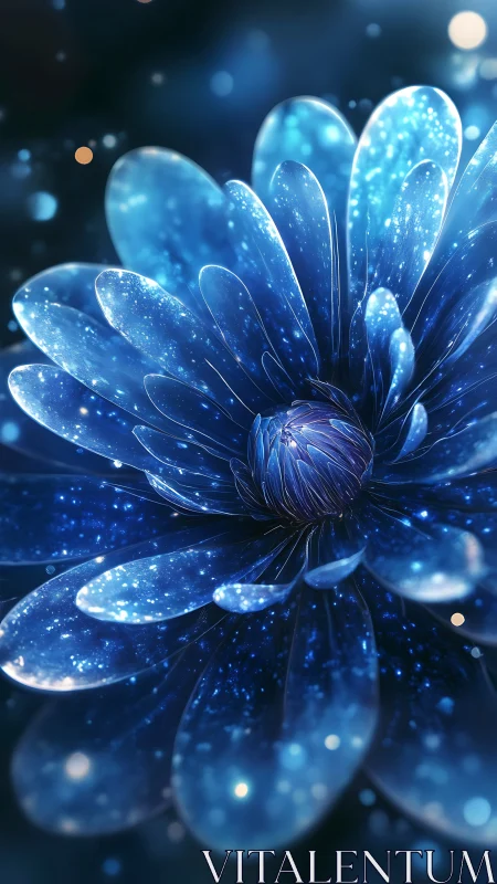 Luminous blue flower blooms like a tiny galaxy at night
