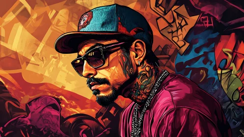 Urban street artist in vivid graffiti-inspired portrait scene.