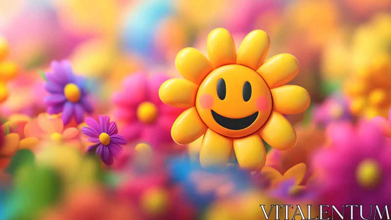 Smiley Face Flower in Colorful Botanical Field.