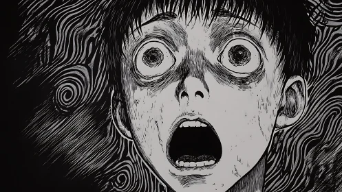 Staring into spirals, a stunned face meets the unknown.