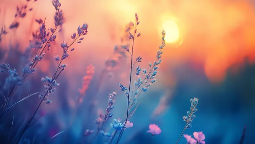 Twilight meadow grasses whisper softly into melting light