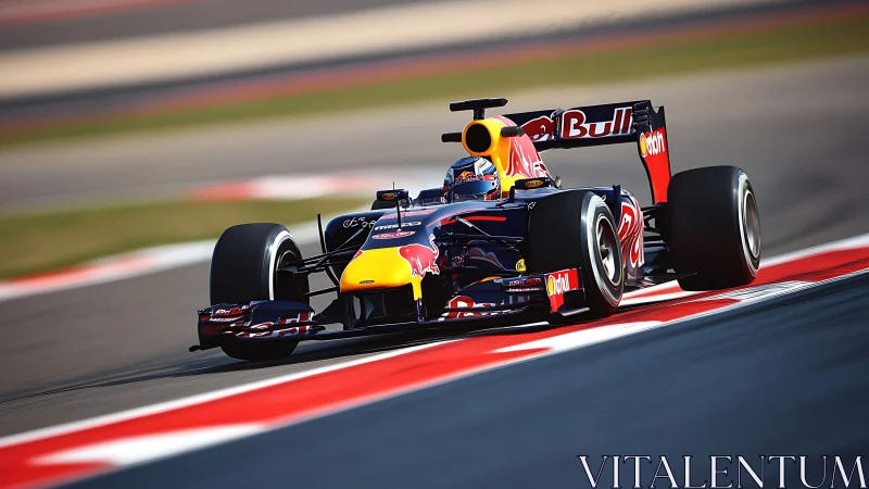 Red Bull Formula One car racing on a modern circuit track.