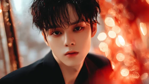 Male digital portrait with warm bokeh lighting effects.