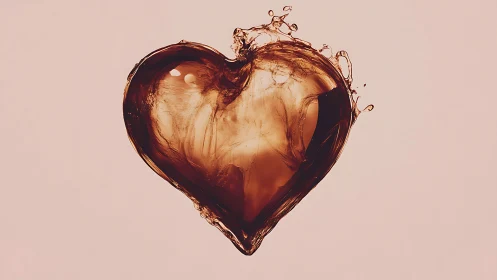 Liquid Heart Shape with Dynamic Splashes Suspended in Motion