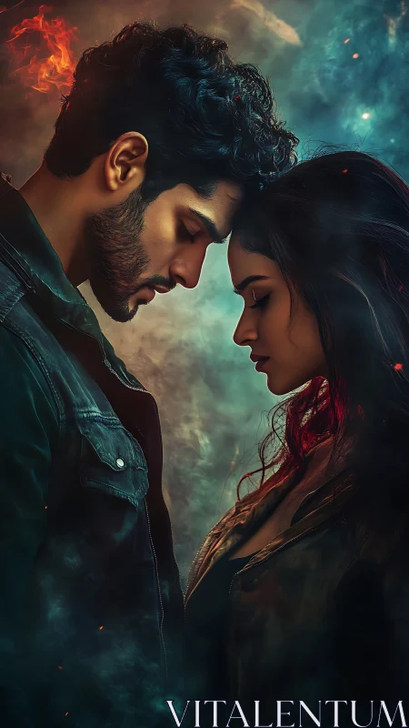 Profile-Oriented Couple Portrait with Atmospheric Volumetric Lighting and Chromatic Separation Effec