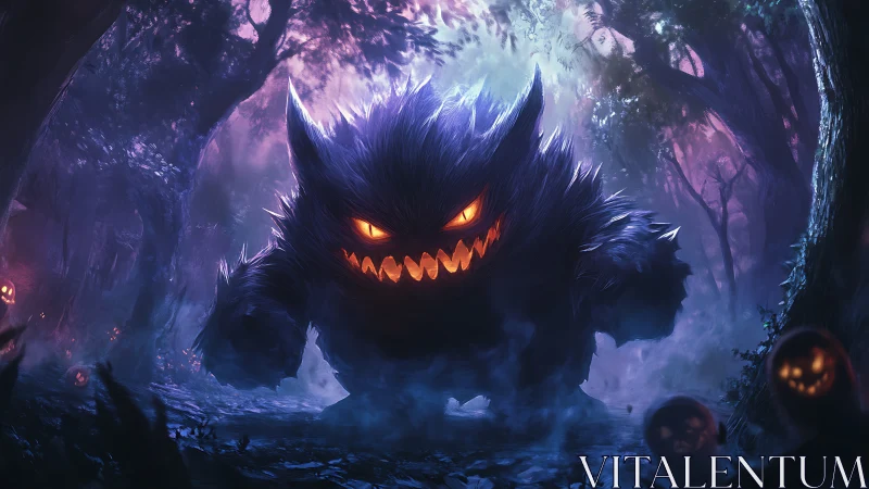 Large spectral creature advances through dense nocturnal forest