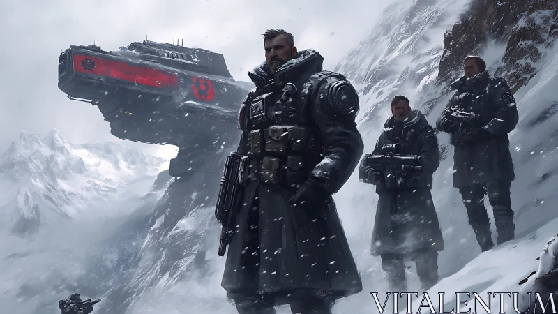 Storm-armored strike team beneath a colossal war walker.