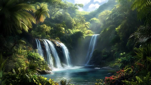 Emerald cascade sanctuary where jungle light learns to sing.