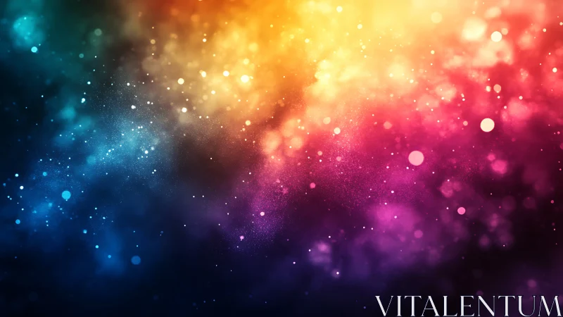 Radiant cosmic nebula glows in a multicolored starfield.