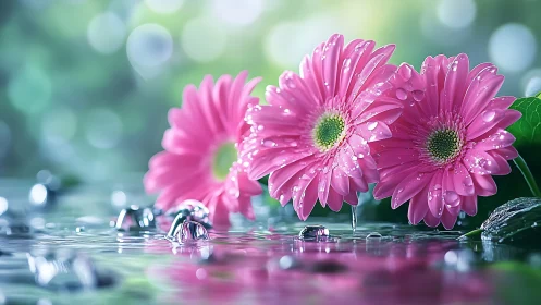 Magenta Gerberas Exhibit Hyper-Detailed Surface Droplet Morphology and Shallow Depth Field