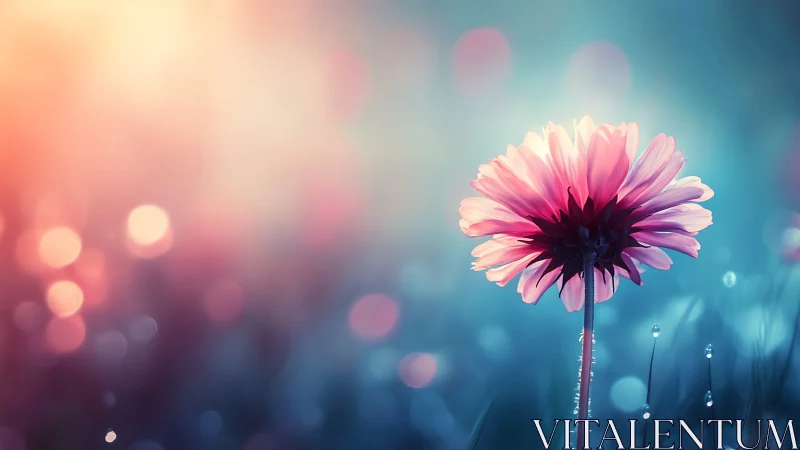 Pink Gerbera Daisy Silhouette Against Gradient Bokeh Background.