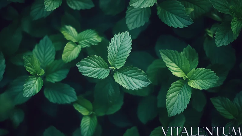 Mint leaves glow in soft teal shadows for calming focus