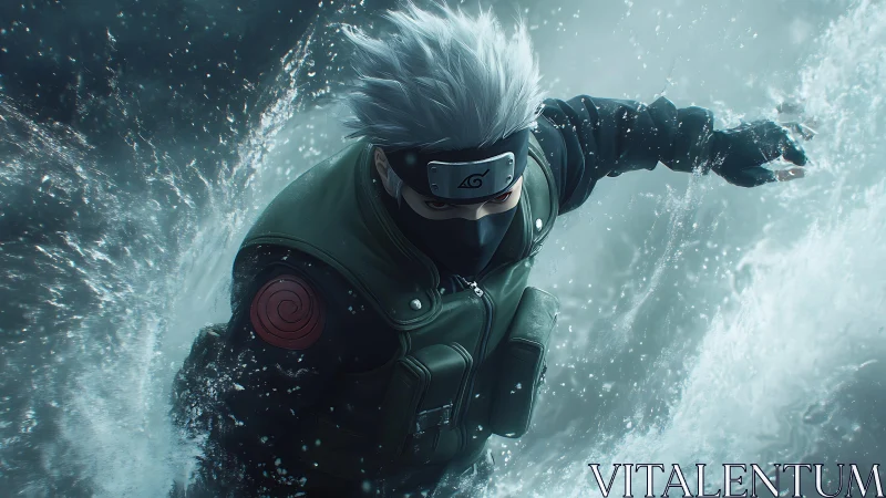 Tactical shinobi in hydrodynamic surge with dynamic lighting.