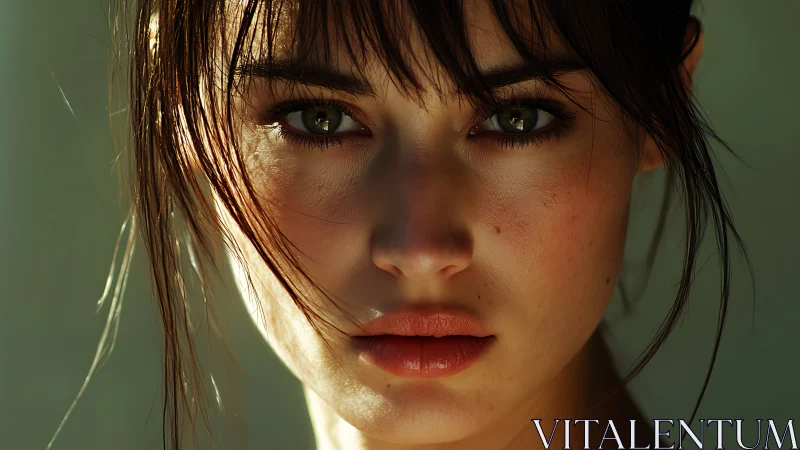 Photorealistic close-up portrait under dramatic sunlight.