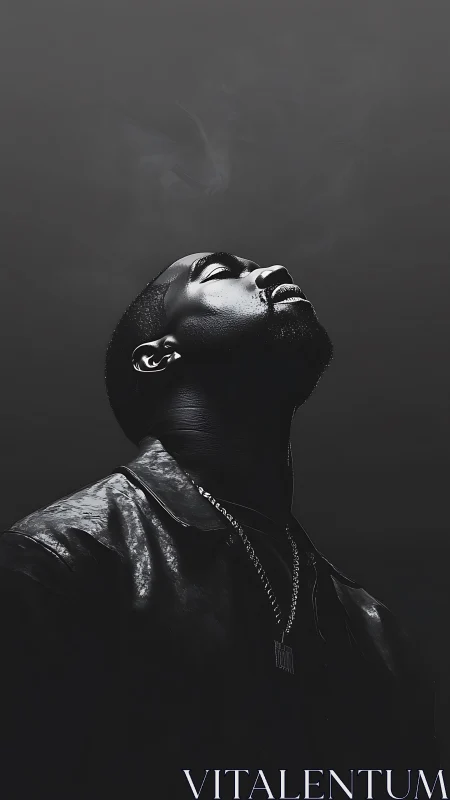 Side profile portrait shows upward gaze under low key light