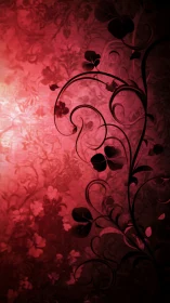 Elegant Floral Vine Silhouettes Against Crimson Gradient Background.