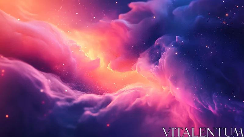 Stellar nebula clouds glow with vivid magenta and gold light.