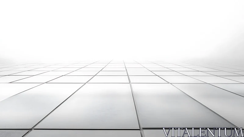 Minimalist glass grid fades into bright white horizon.