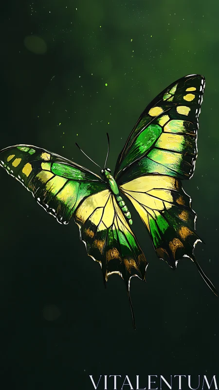 Emerald duskwing butterfly glows against deep forest haze.