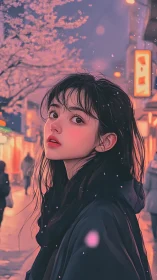 Soft evening portrait captures girl under glowing sakura