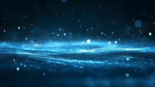 Futuristic Digital Wave with Glowing Blue Particles, Abstract Style.