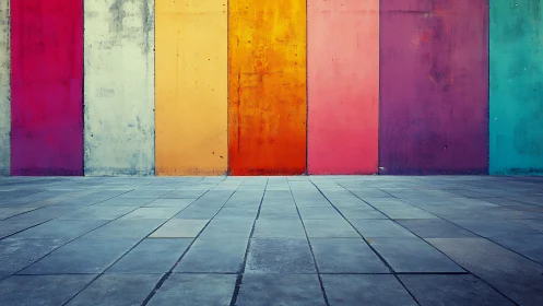 Chromatic concrete partitions with receding tiled forecourt.