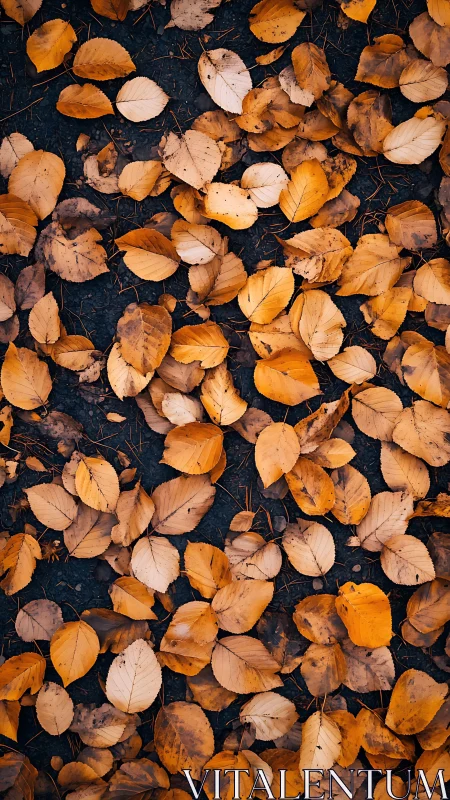 Fallen autumn leaves create a warm, textured forest carpet.