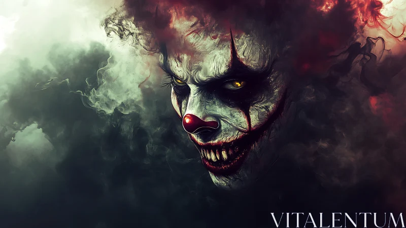 Demonic horror clown portrait in swirling red black smoke