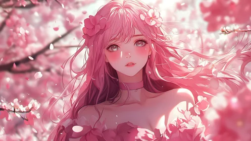 Blossomwind girl listens as cherry petals whisper spring tales
