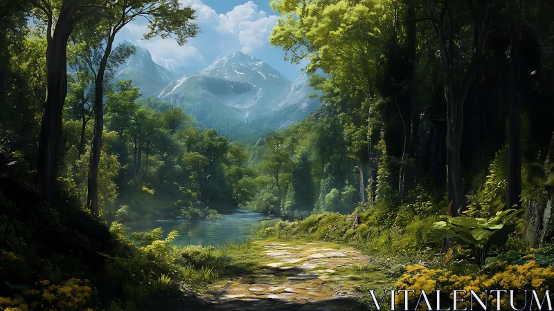 Alpine Valley Corridor: Forested Ravine with Mountain Vista.